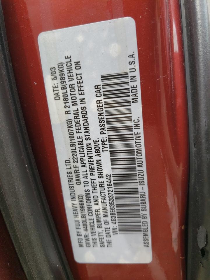 Photo 10 from auction – 2003 SUBARU LEGACY L with VIN 4S3BE635337216442
