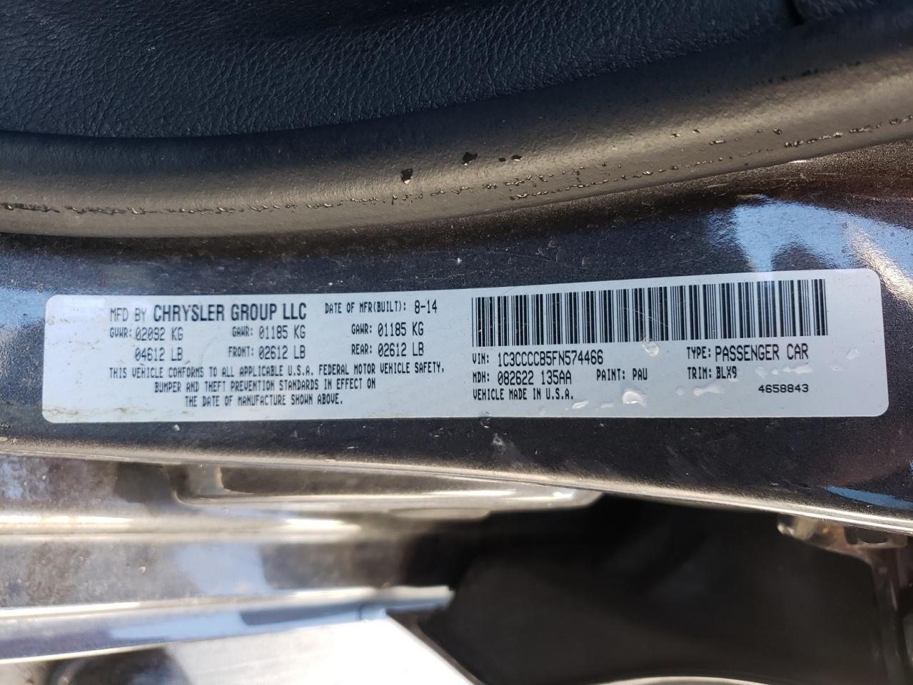 Photo 10 from auction – 2015 CHRYSLER 200 C with VIN 1C3CCCCB5FN574466