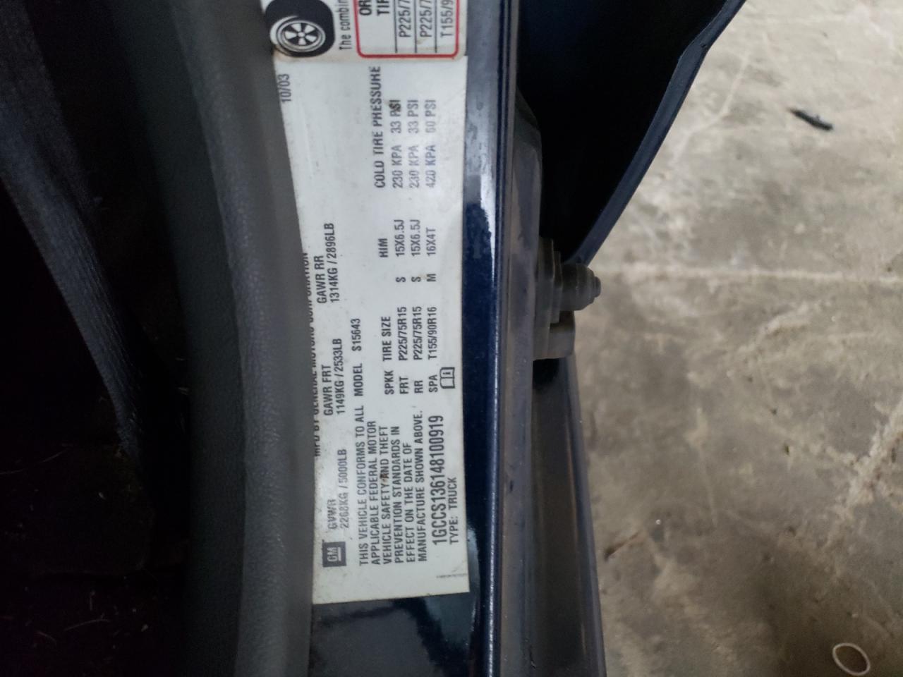 Photo 10 from auction – 2004 CHEVROLET COLORADO with VIN 1GCCS136148100919