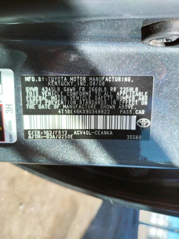 Photo 10 from auction – 2009 TOYOTA CAMRY BASE with VIN 4T1BE46KX9U348822