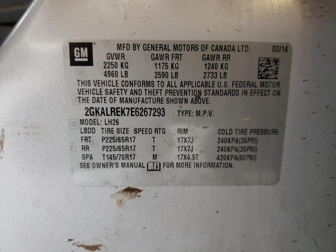 Photo 10 from auction – 2014 GMC TERRAIN SL with VIN 2GKALREK7E6267293