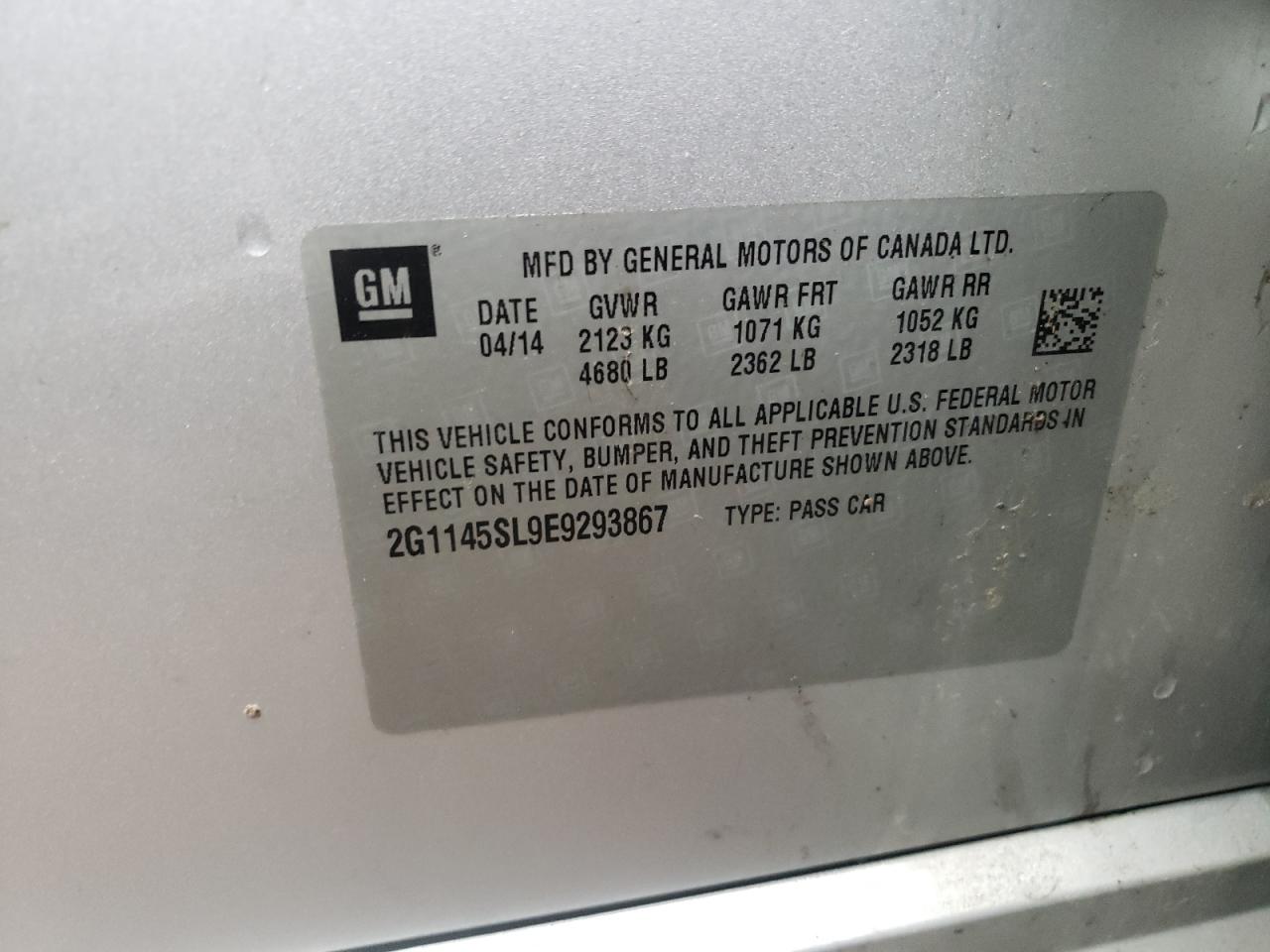 Photo 10 from auction – 2014 CHEVROLET IMPALA with VIN 2G1145SL9E9293867