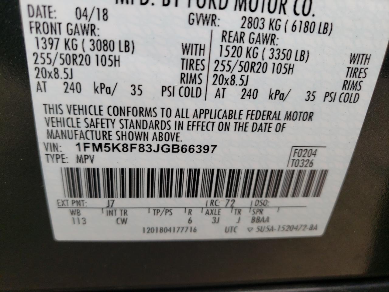 Photo 10 from auction – 2018 FORD EXPLORER L with VIN 1FM5K8F83JGB66397