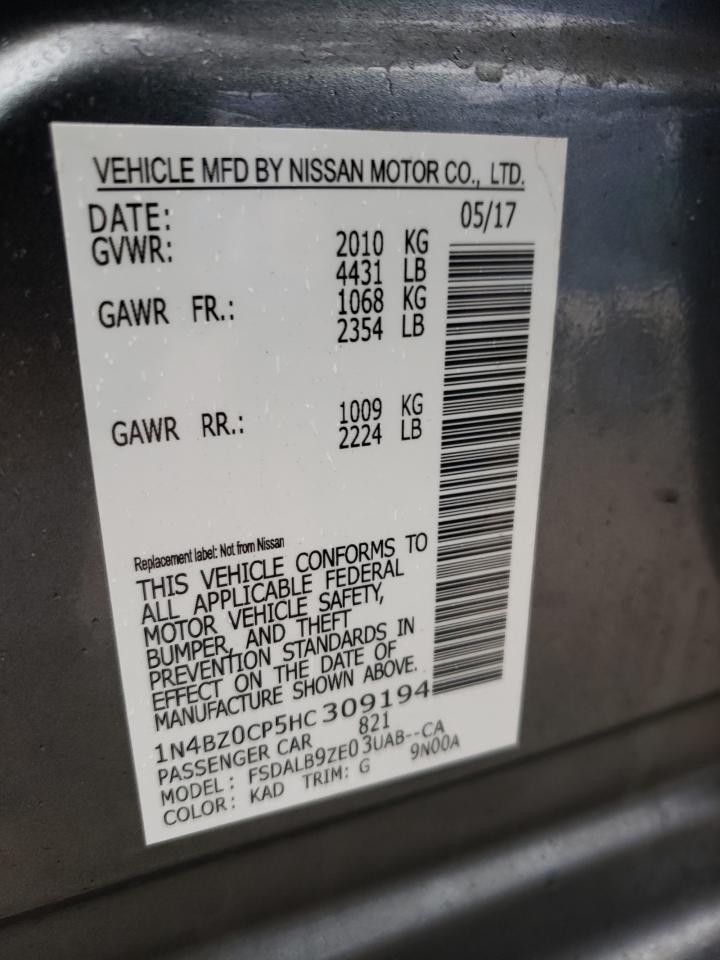 Photo 10 from auction – 2017 NISSAN LEAF S with VIN 1N4BZ0CP5HC309194