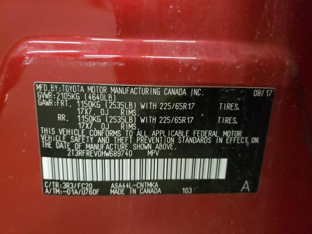 Photo 10 from auction – 2017 TOYOTA RAV4 XLE with VIN 2T3RFREV0HW689740