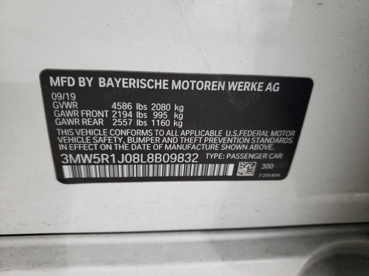 Photo 10 from auction – 2020 BMW 330I with VIN 3MW5R1J08L8B09832