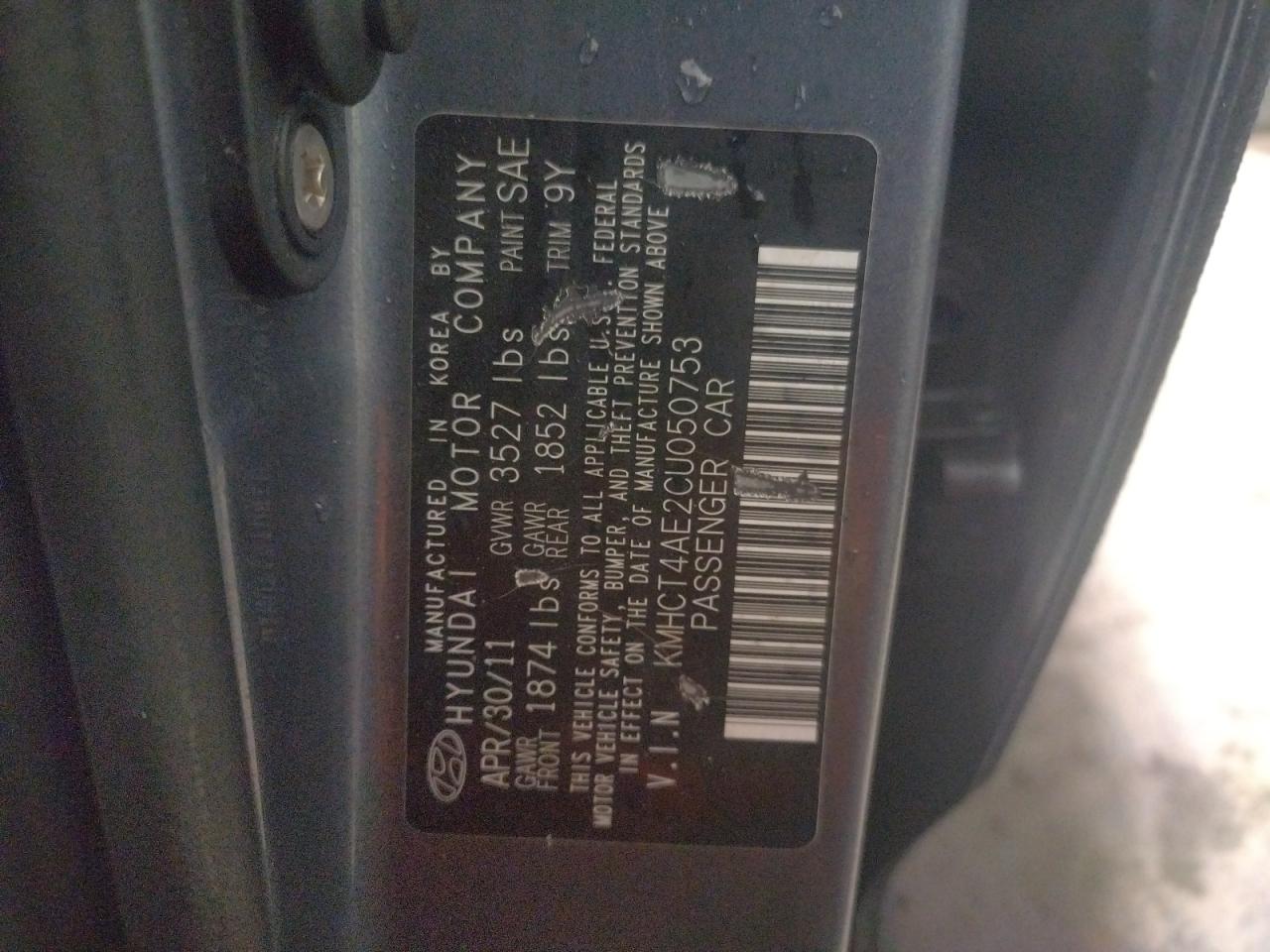 Photo 10 from auction – 2012 HYUNDAI ACCENT GLS with VIN KMHCT4AE2CU050753