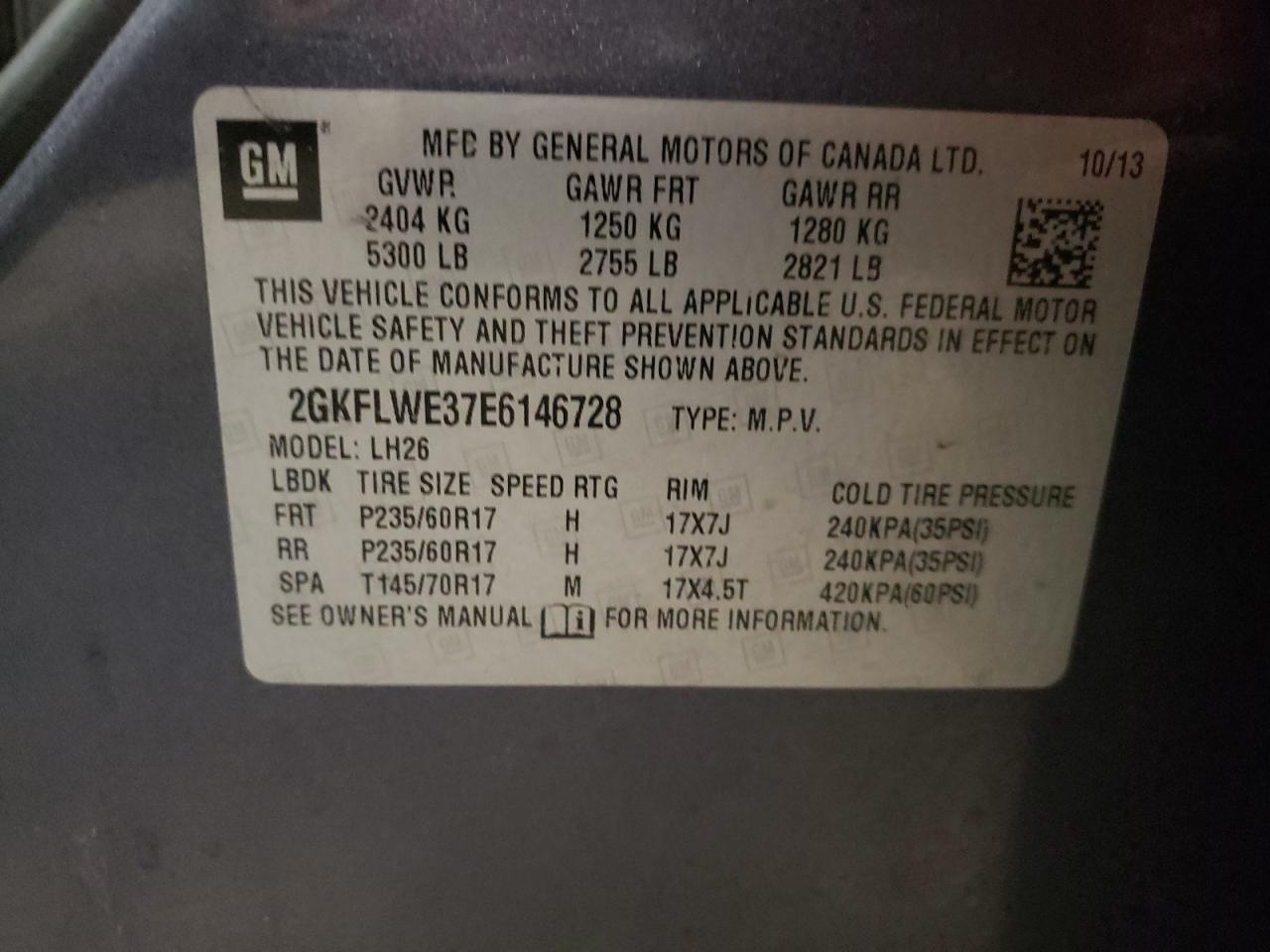 Photo 10 from auction – 2014 GMC TERRAIN SL with VIN 2GKFLWE37E6146728