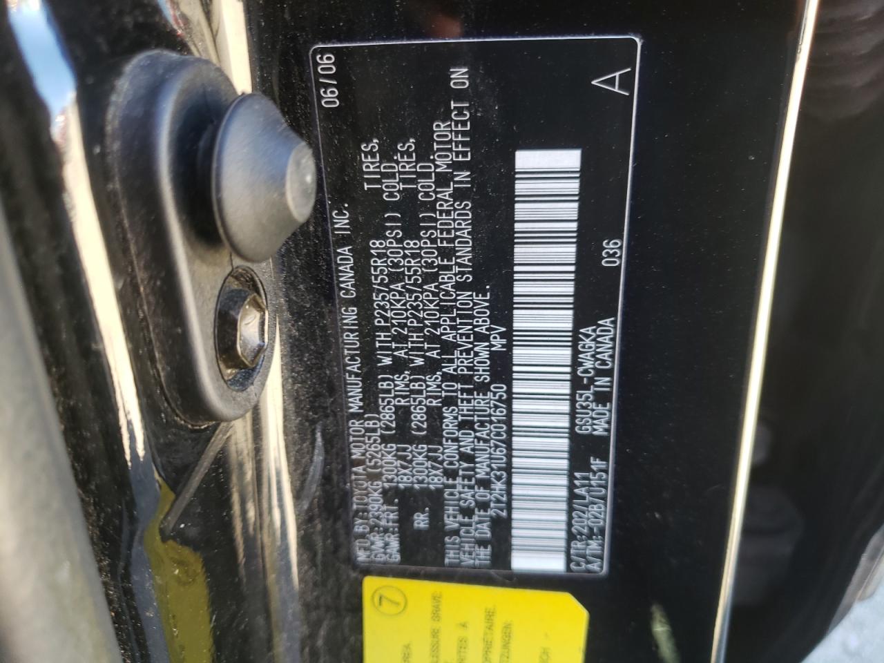 Photo 10 from auction – 2007 LEXUS RX 350 with VIN 2T2HK31U67C016750
