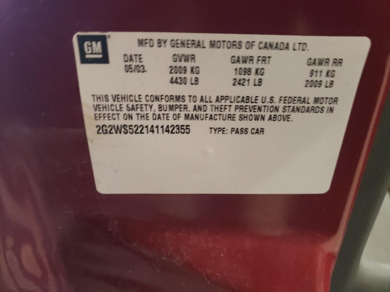 Photo 10 from auction – 2004 PONTIAC GRAND PRIX with VIN 2G2WS522141142355