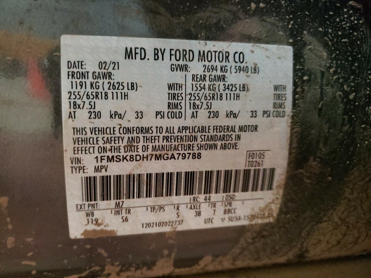 Photo 10 from auction – 2021 FORD EXPLORER X with VIN 1FMSK8DH7MGA79788