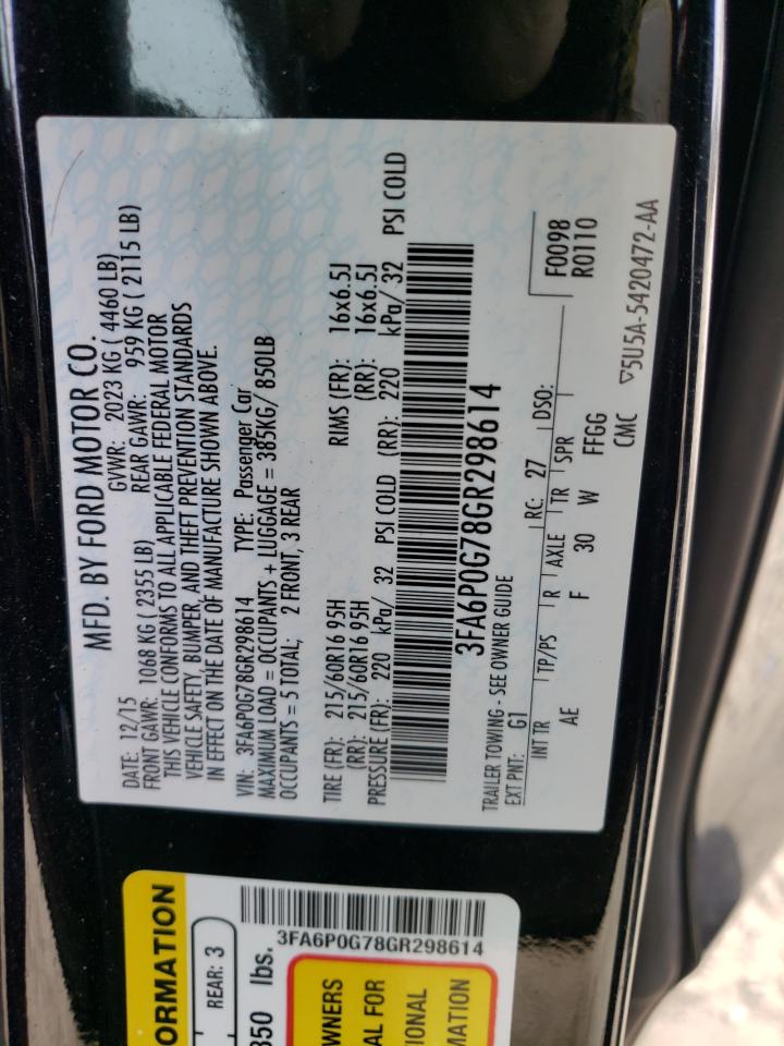 Photo 10 from auction – 2016 FORD FUSION S with VIN 3FA6P0G78GR298614