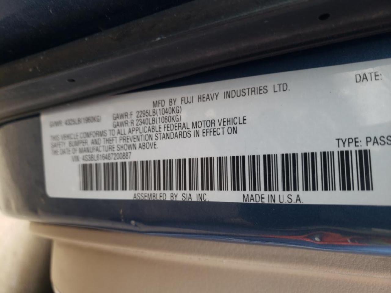 Foto 10 de la subasta – 2008 SUBARU LEGACY 2.5 con VIN 4S3BL616487200887