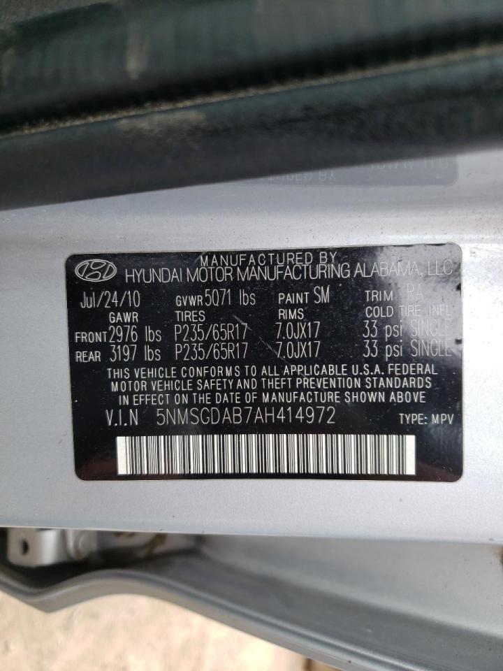 Photo 10 from auction – 2010 HYUNDAI SANTA FE G with VIN 5NMSGDAB7AH414972