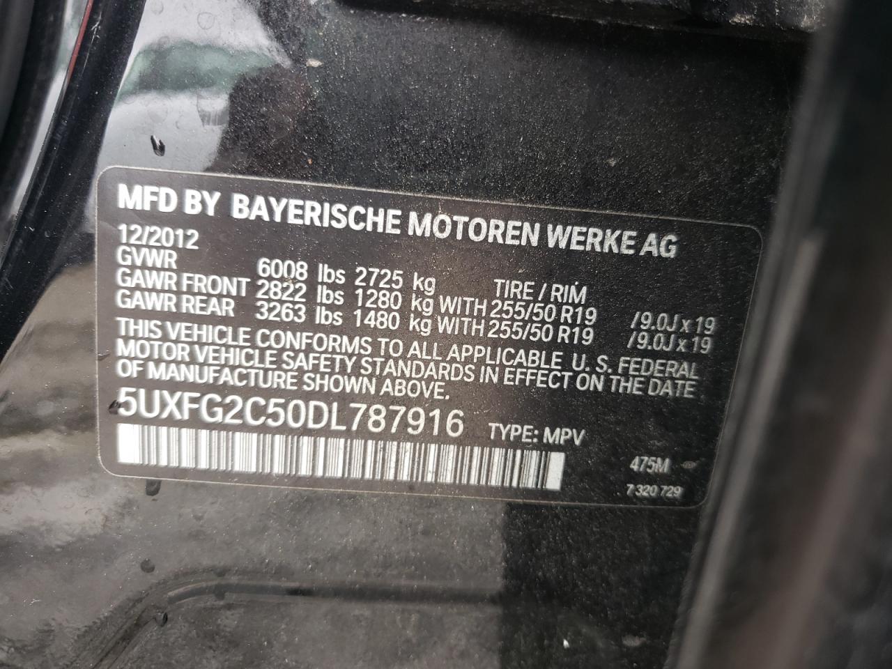 Photo 10 from auction – 2013 BMW X6 XDRIVE3 with VIN 5UXFG2C50DL787916