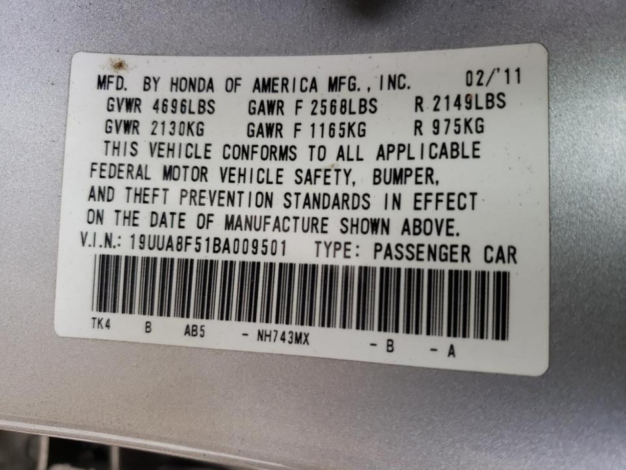 Photo 10 from auction – 2011 ACURA TL with VIN 19UUA8F51BA009501