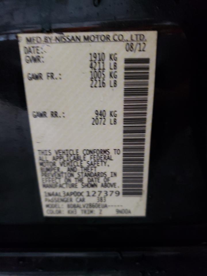 Photo 10 from auction – 2013 NISSAN ALTIMA 2.5 with VIN 1N4AL3AP0DC127379