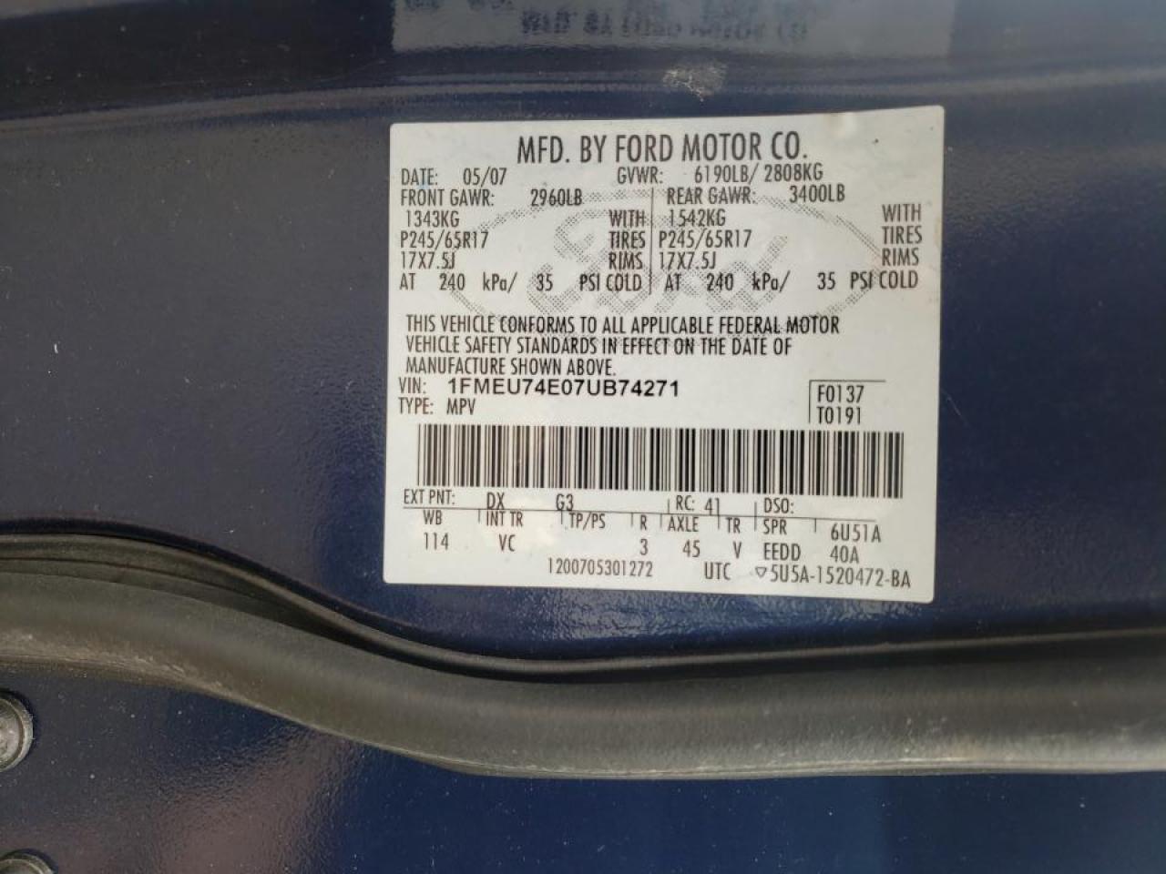 Photo 10 from auction – 2007 FORD EXPLORER E with VIN 1FMEU74E07UB74271
