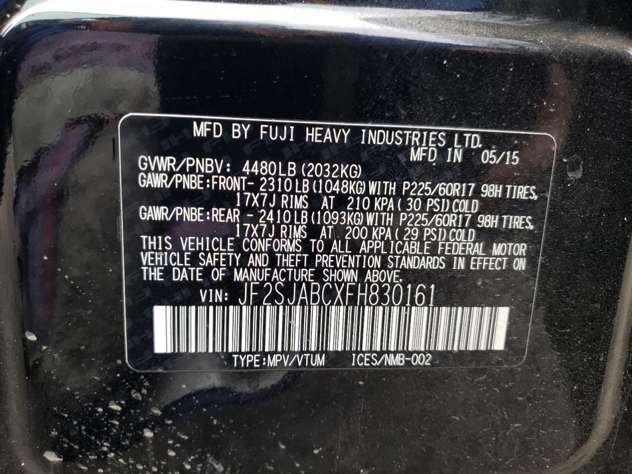 Photo 10 from auction – 2015 SUBARU FORESTER 2 with VIN JF2SJABCXFH830161