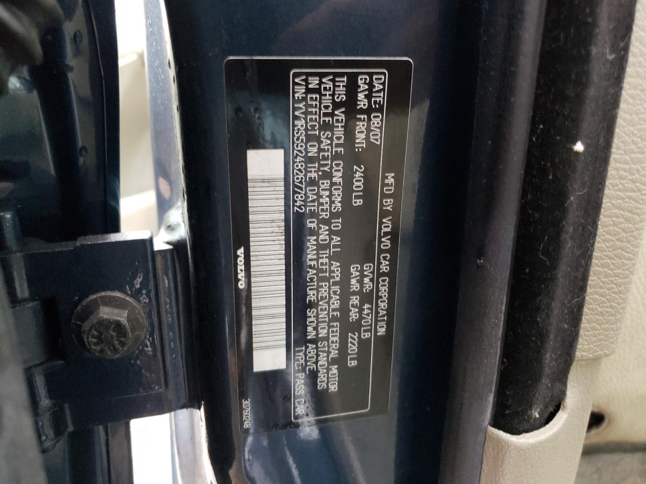 Photo 10 from auction – 2008 VOLVO S60 2.5T with VIN YV1RS592482677842