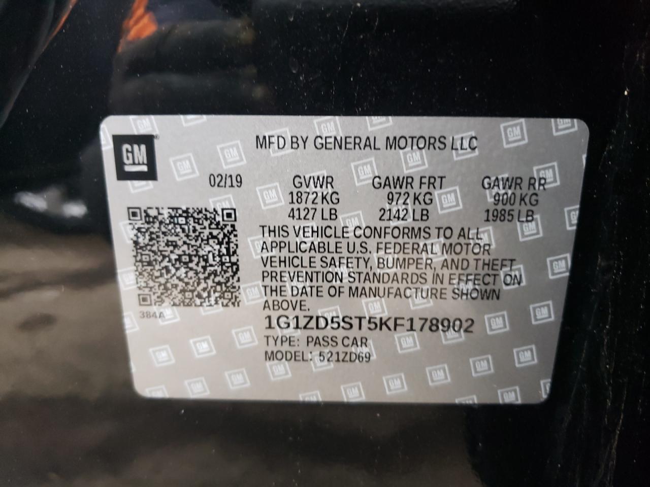 Photo 10 from auction – 2019 CHEVROLET MALIBU LT with VIN 1G1ZD5ST5KF178902