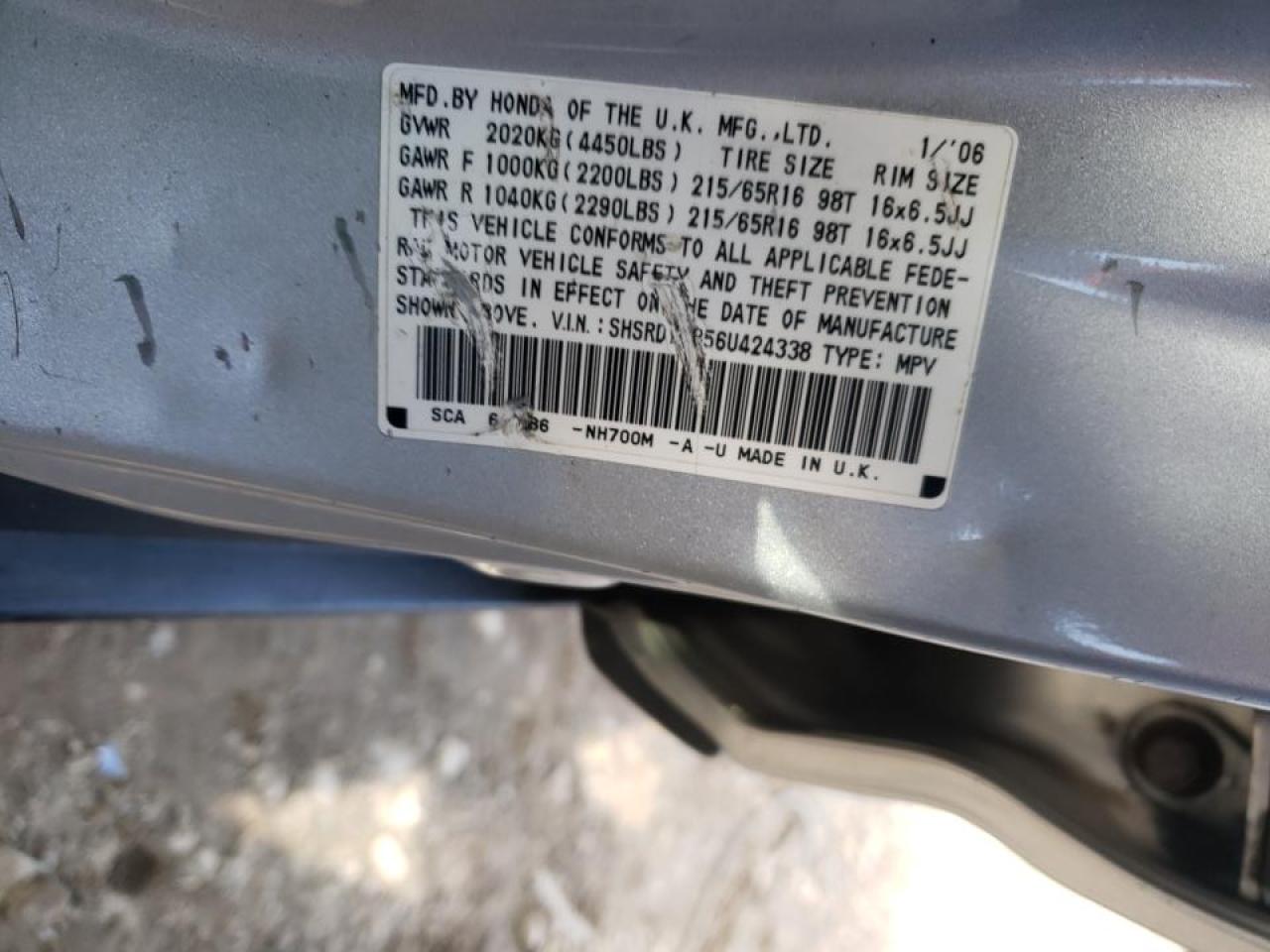 Photo 10 from auction – 2006 HONDA CR-V EX with VIN SHSRD78856U424338