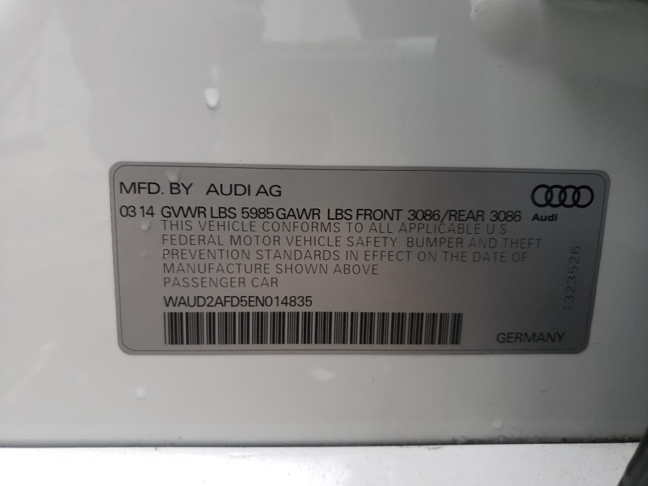 Photo 10 from auction – 2014 AUDI S8 QUATTRO with VIN WAUD2AFD5EN014835