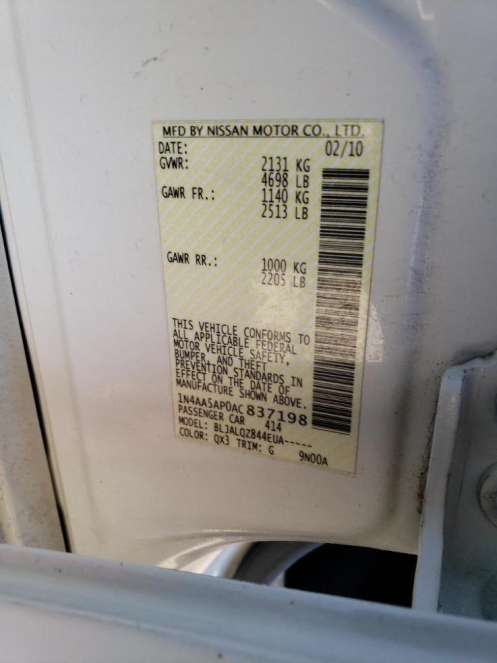 Photo 10 from auction – 2010 NISSAN MAXIMA S with VIN 1N4AA5AP0AC837198
