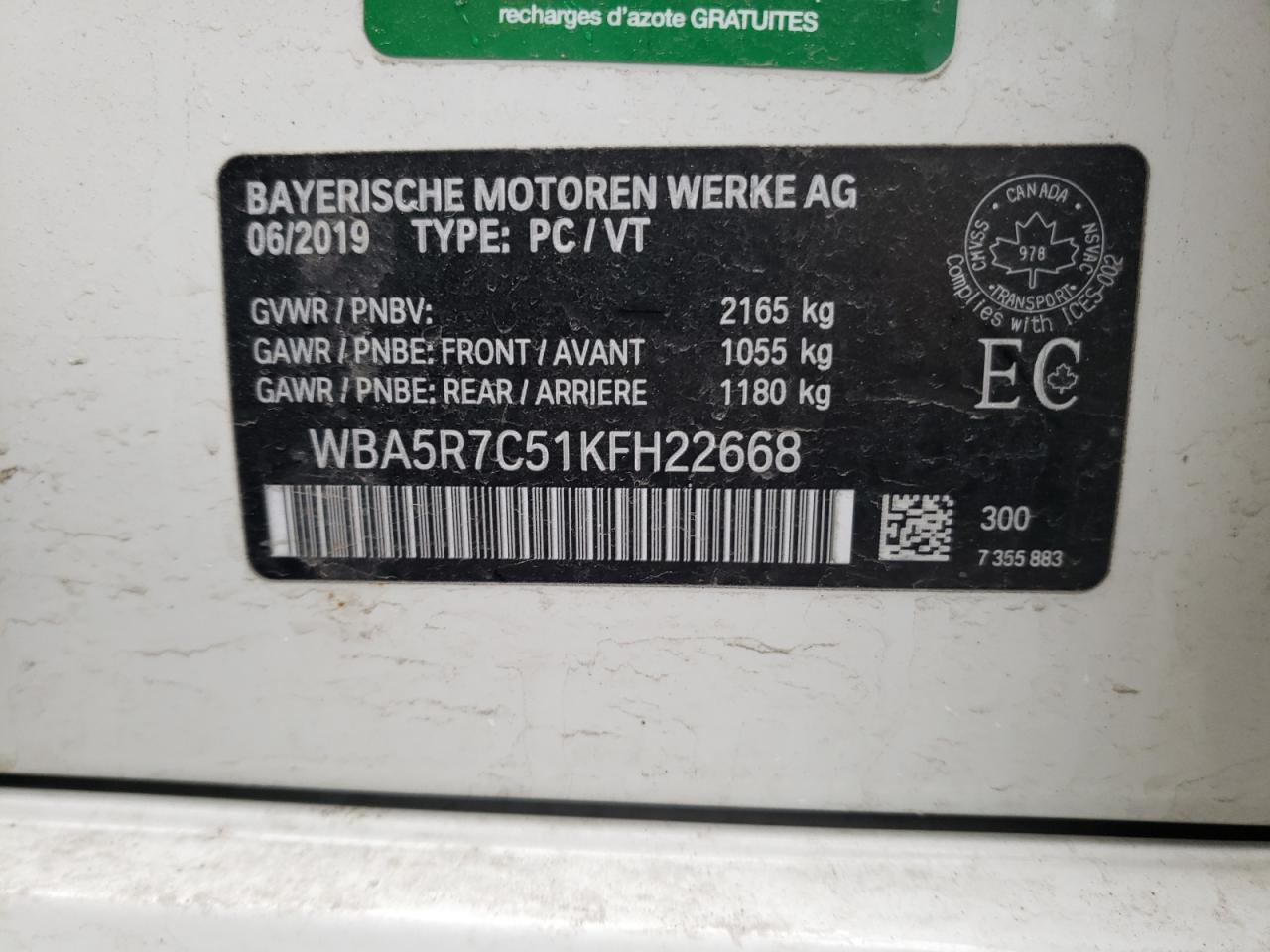 Photo 10 from auction – 2019 BMW 330XI with VIN WBA5R7C51KFH22668