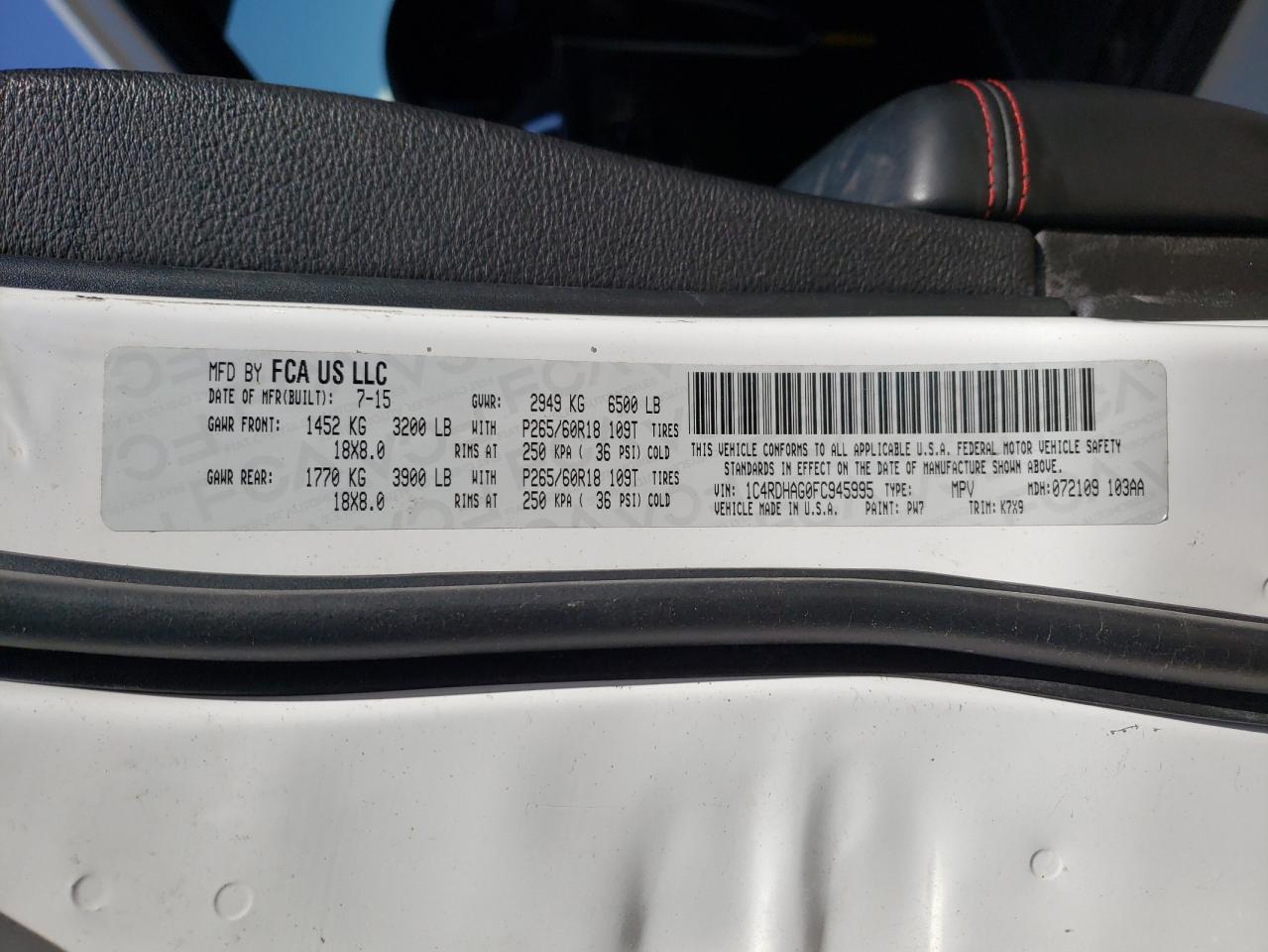 Photo 10 from auction – 2017 DODGE DURANGO R/ with VIN 1C4SDJCT0HC937529