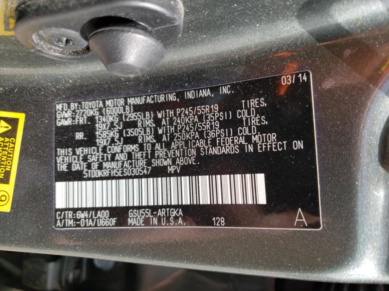 Photo 10 from auction – 2014 TOYOTA HIGHLANDER with VIN 5TDDKRFH5ES030547