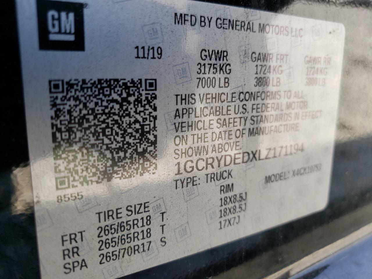 Photo 10 from auction – 2020 CHEVROLET SILVERADO with VIN 1GCRYDEDXLZ171194