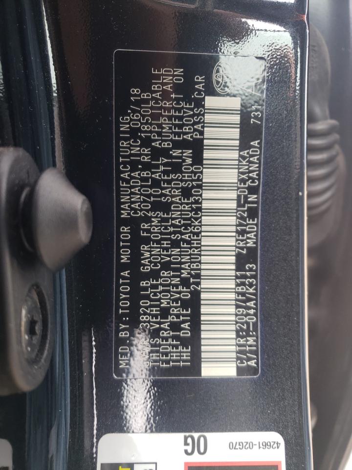 Photo 10 from auction – 2019 TOYOTA COROLLA L with VIN 2T1BURHE6KC130150