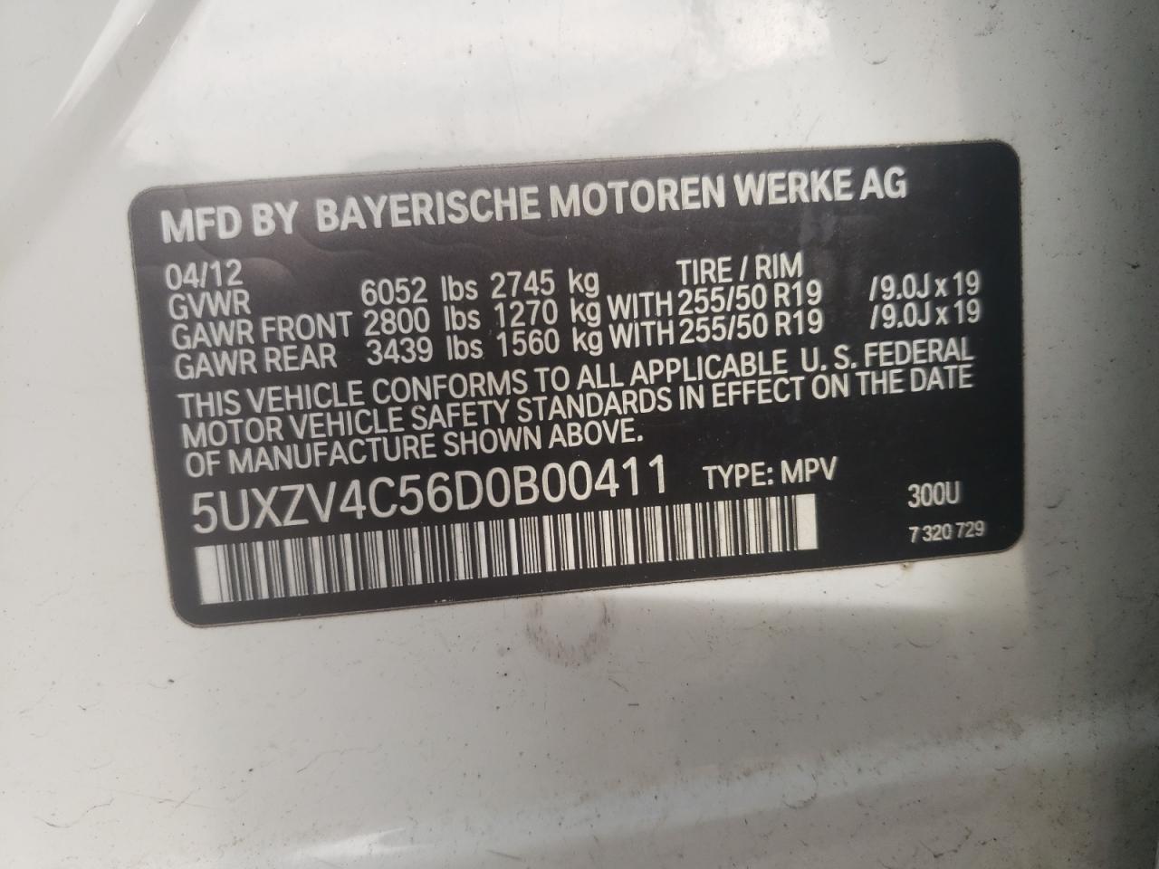 Photo 10 from auction – 2013 BMW X5 XDRIVE3 with VIN 5UXZV4C56D0B00411