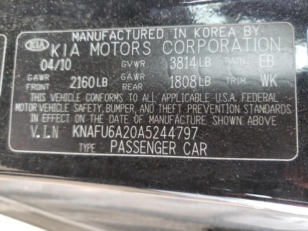 Photo 10 from auction – 2010 KIA FORTE EX with VIN KNAFU6A20A5244797