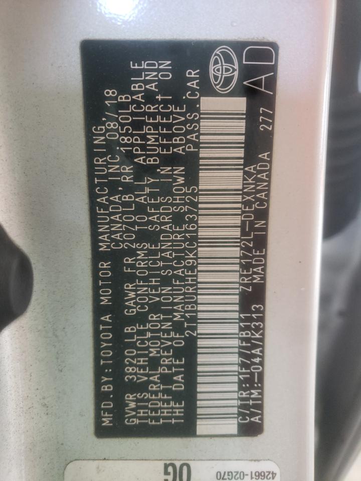 Photo 10 from auction – 2019 TOYOTA COROLLA L with VIN 2T1BURHE9KC163725