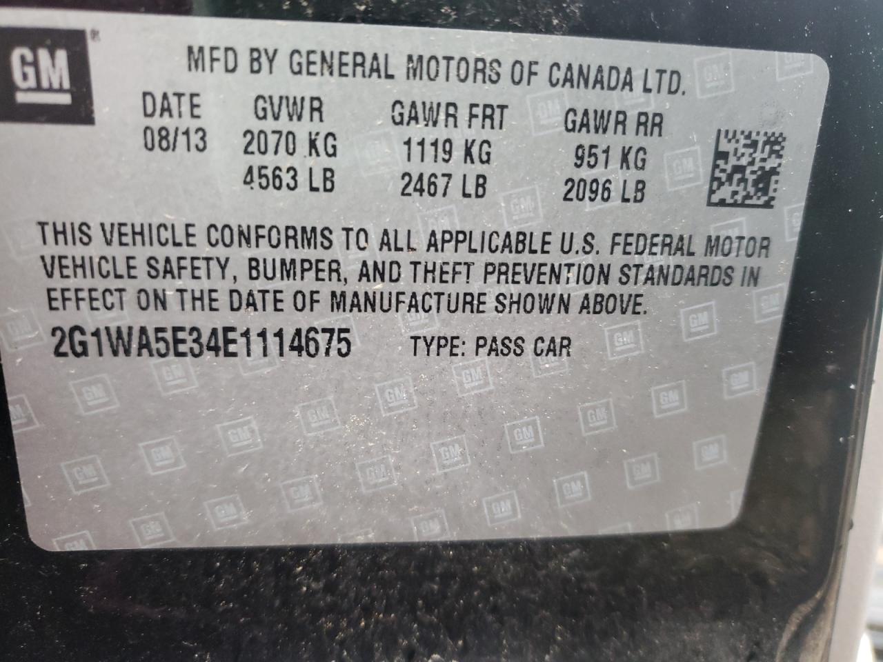 Photo 10 from auction – 2014 CHEVROLET IMPALA LIM with VIN 2G1WA5E34E1114675