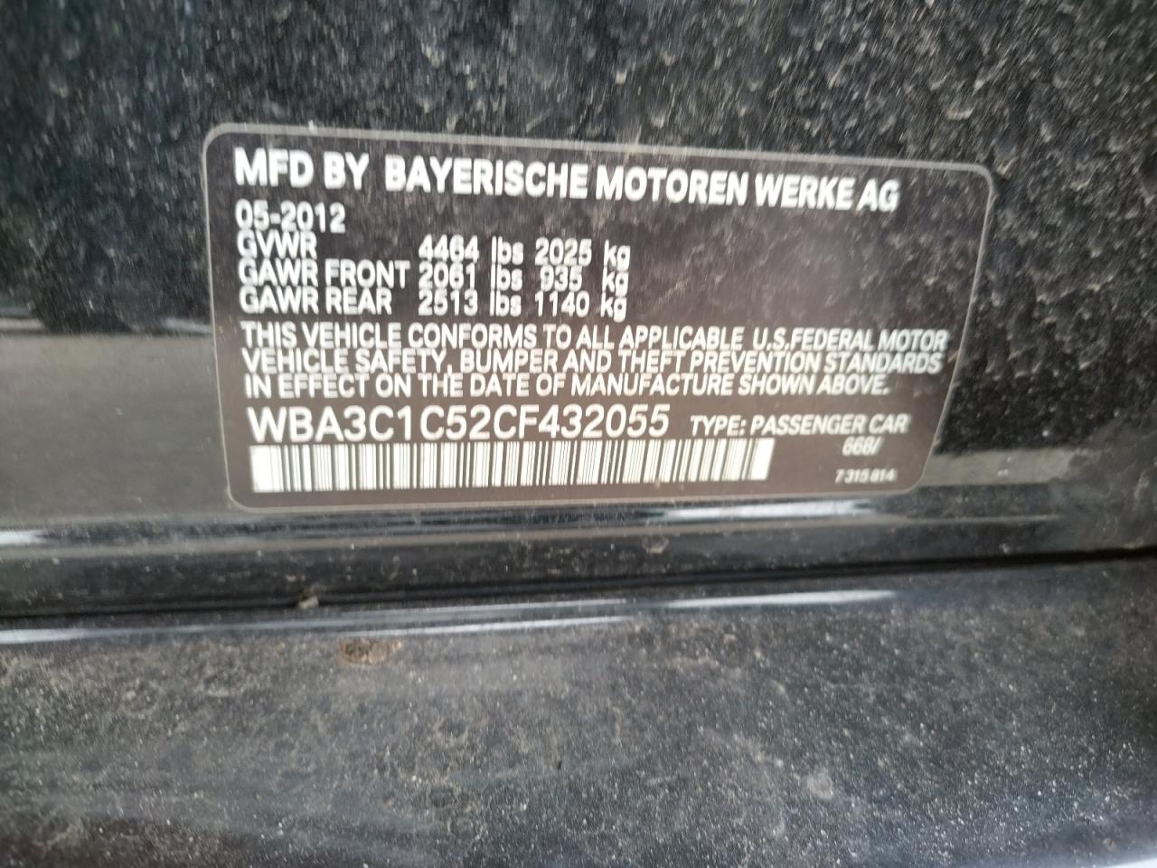 Photo 10 from auction – 2012 BMW 328I with VIN WBA3C1C52CF432055