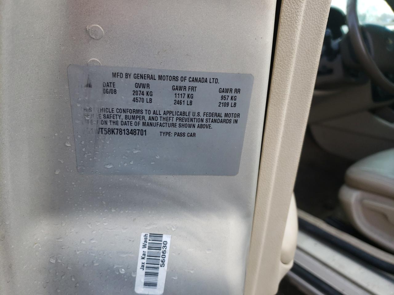 Photo 10 from auction – 2008 CHEVROLET IMPALA LT with VIN 2G1WT58K781348701