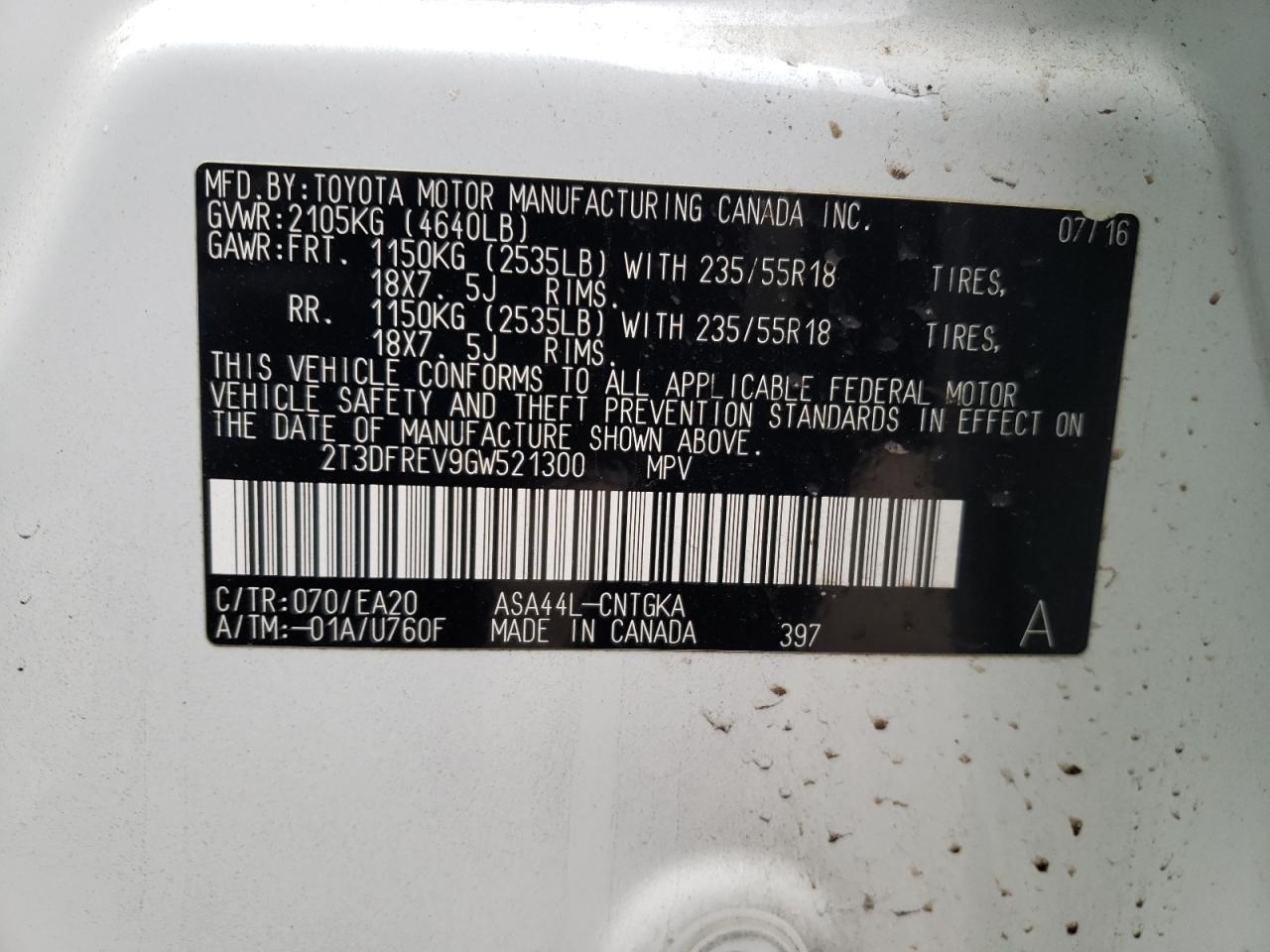 Photo 10 from auction – 2016 TOYOTA RAV4 LIMIT with VIN 2T3DFREV9GW521300