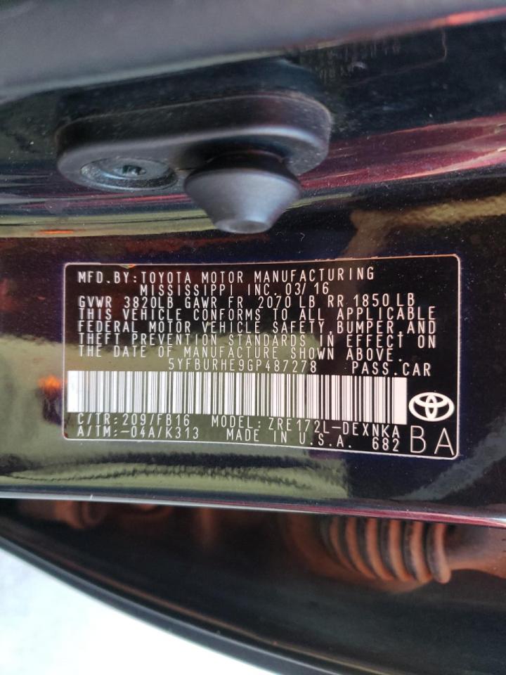 Photo 10 from auction – 2016 TOYOTA COROLLA L with VIN 5YFBURHE9GP487278