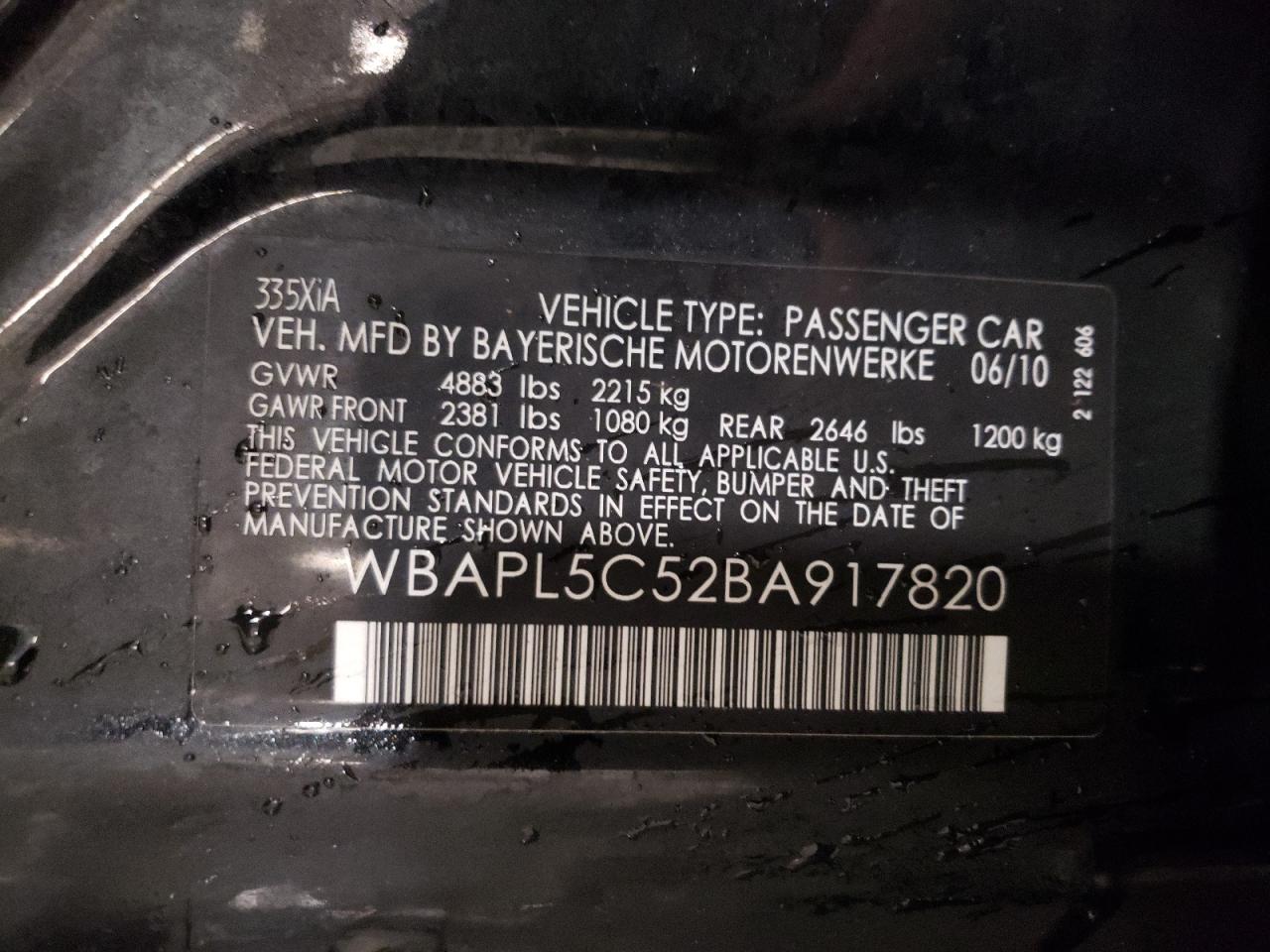 Photo 10 from auction – 2011 BMW 335 XI with VIN WBAPL5C52BA917820