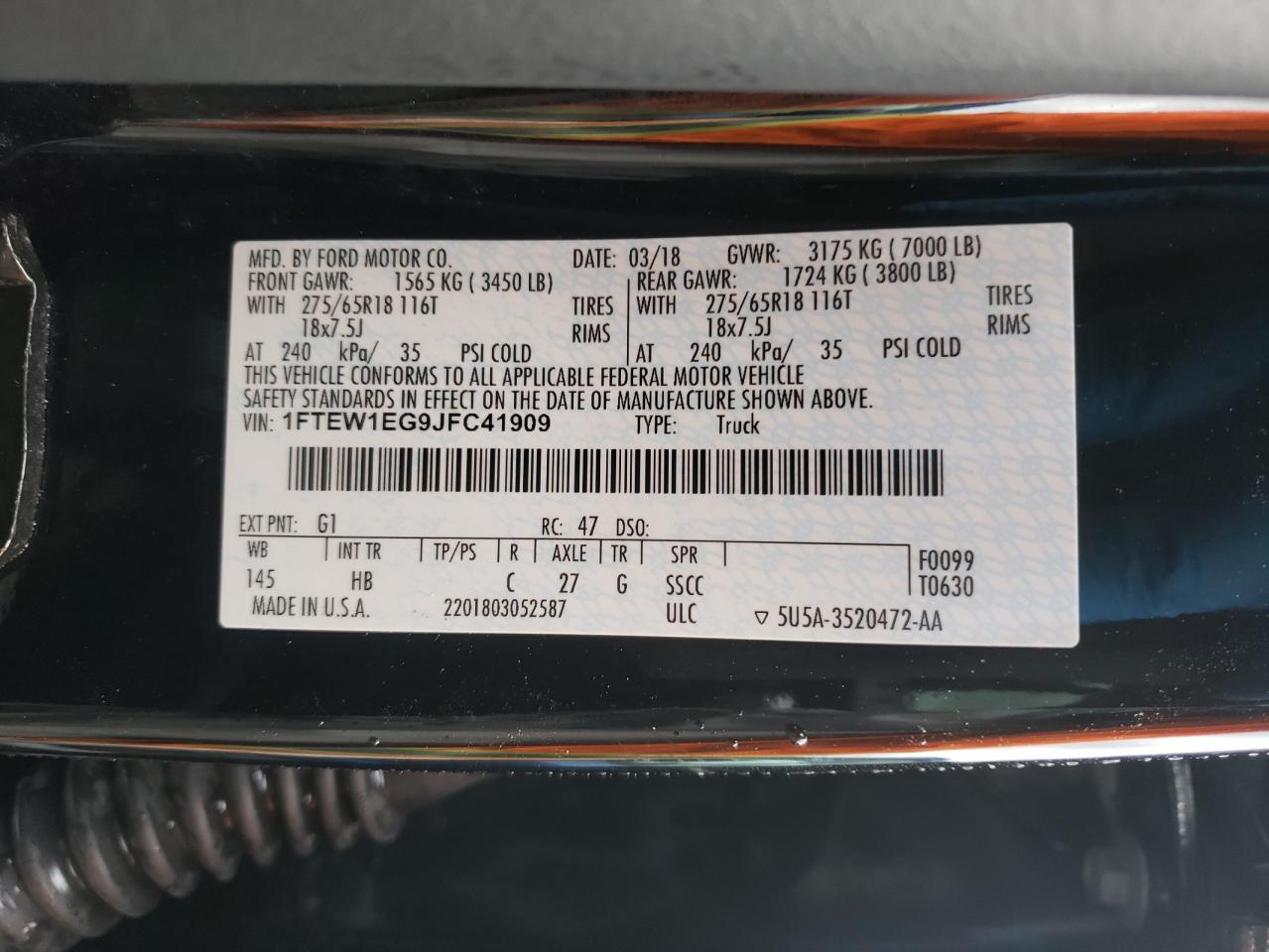 Photo 10 from auction – 2018 FORD F150 SUPER with VIN 1FTEW1EG9JFC41909