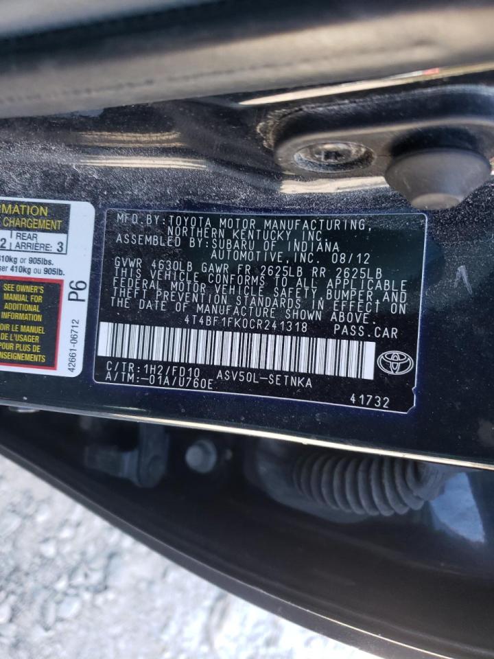 Photo 10 from auction – 2012 TOYOTA CAMRY BASE with VIN 4T4BF1FK0CR241318