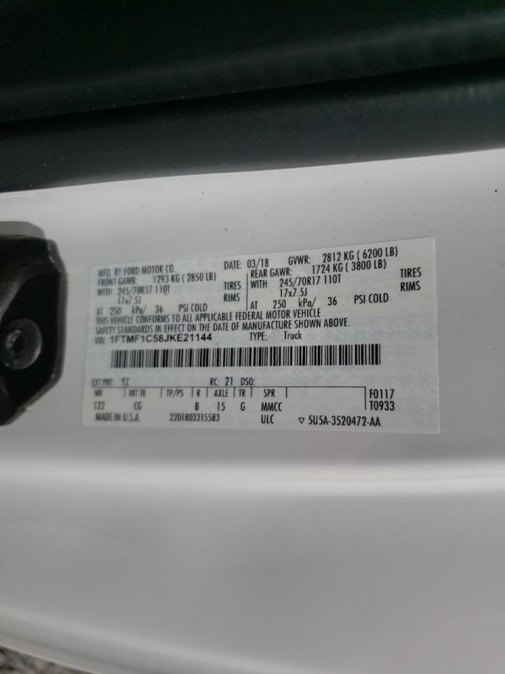 Photo 10 from auction – 2018 FORD F150 with VIN 1FTMF1C58JKE21144