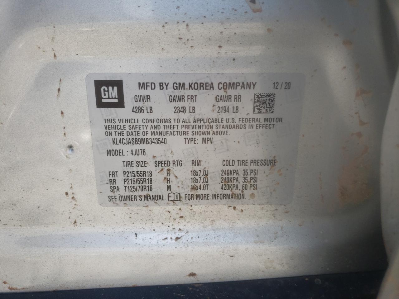 Photo 10 from auction – 2021 BUICK ENCORE PRE with VIN KL4CJASB9MB343540