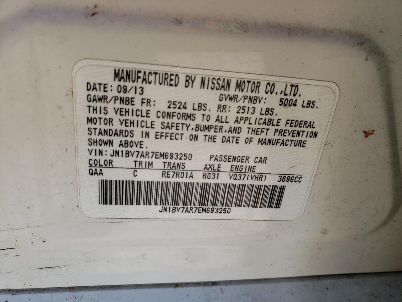 Photo 10 from auction – 2014 INFINITI Q50 BASE with VIN JN1BV7AR7EM693250