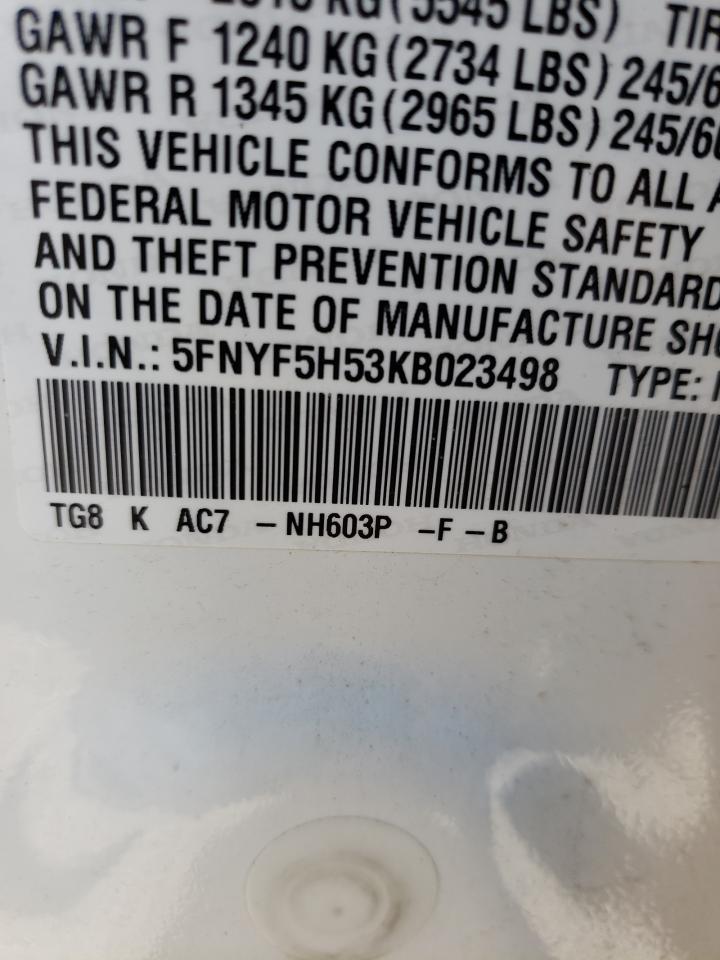 Photo 10 from auction – 2019 HONDA PILOT EXL with VIN 5FNYF5H53KB023498