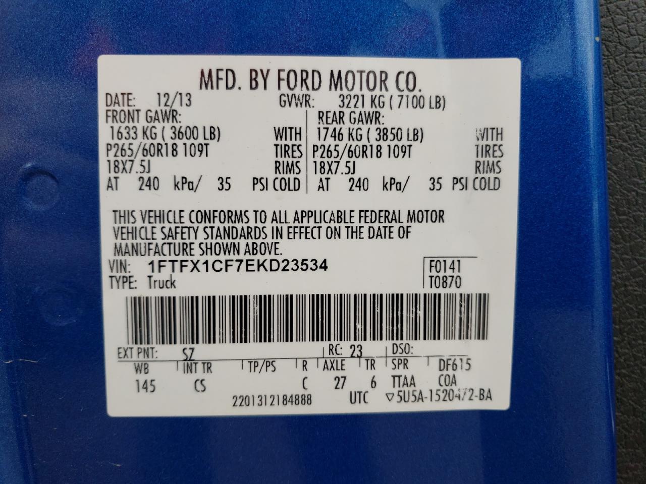 Photo 10 from auction – 2014 FORD F150 SUPER with VIN 1FTFX1CF7EKD23534