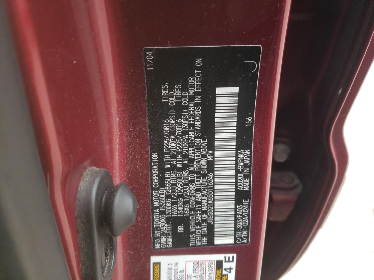 صورة رقم 10 من المزاد - 2005 TOYOTA HIGHLANDER مع VIN JTEGD21A650116246
